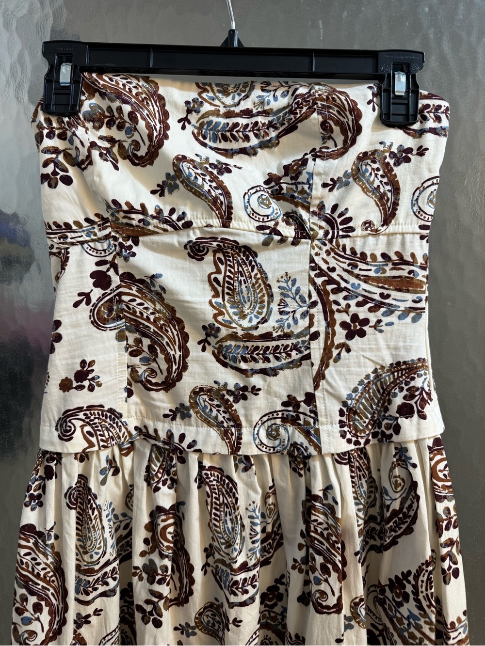 Strapless Paisley Midi Dress in Cream and Brown - Picture 2 of 4